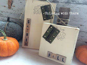 Chipping with Charm: Embellished Wood Block, Repurposed Pumpkins www.chippingwithcharm.blogspot.com