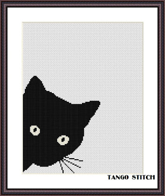 Black cat cute animals cross stitch pattern 2 pcs/set