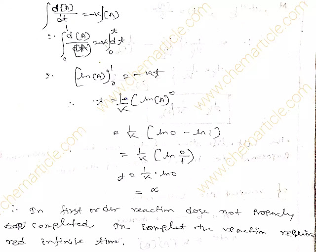 Why dose the first order reaction not complete? Chemical kinetics rate equation.