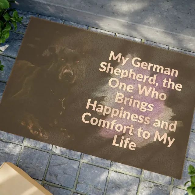 Doormat With A Giant Czech Republic DDR Black and Tan Female German Shepherd and Caption My German Shepherd The One Who Brings Happiness and Comfort to my Life