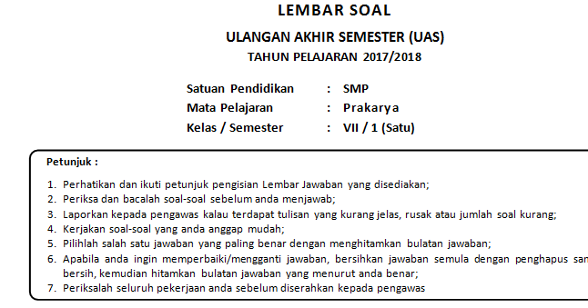 Contoh Soal  Prakarya  Kelas 9 Semester 1 Dan Kunci Jawaban 