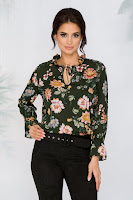 Bluza verde din vascoza cu imprimeu floral