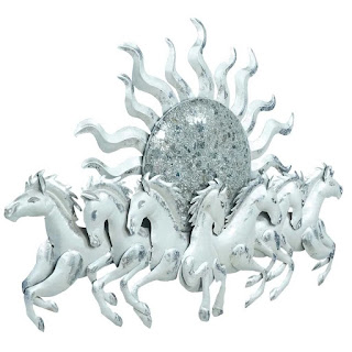 Iron 7 Running Horse Wall Art In White Colour