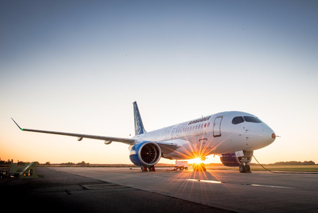 Bombardier CS100 on Beautiful Sunset