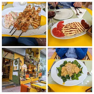 Where to eat in Athens Greece: collage of dinner dishes from Oikeio in Kolonaki