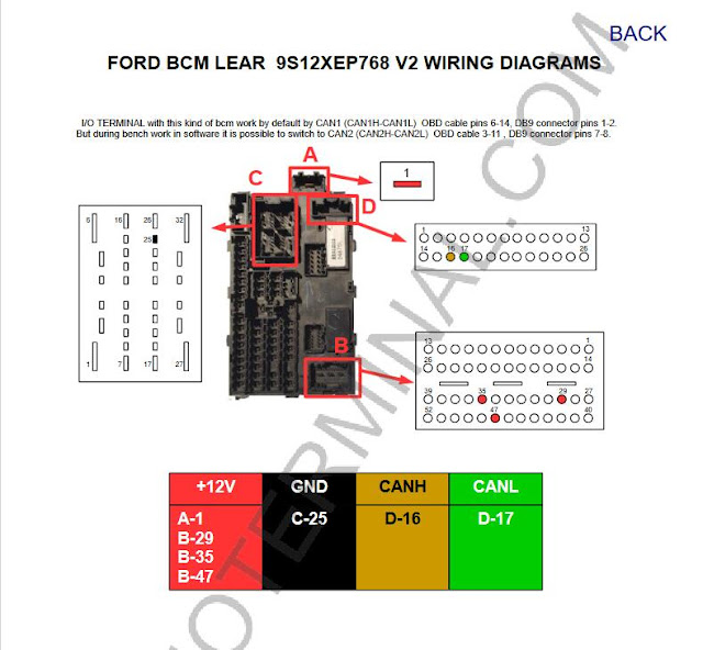 FORD BCM LEAR 9S12XEP768 V2 WIRING DIAGRAMS