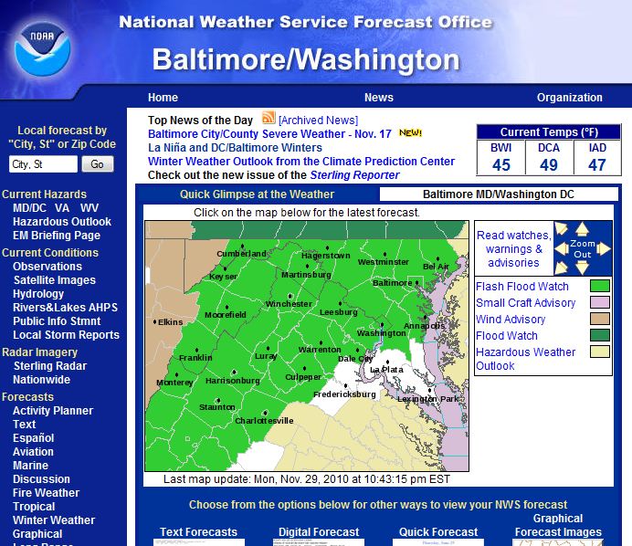 Here is the Sterling (LWX) NWS county warning area (CWA) map advisories as 