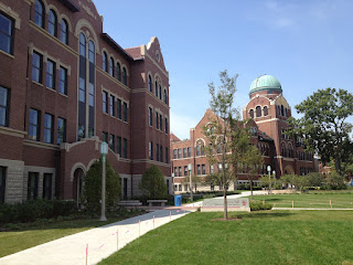 academic buildings, sidewalk, lawn