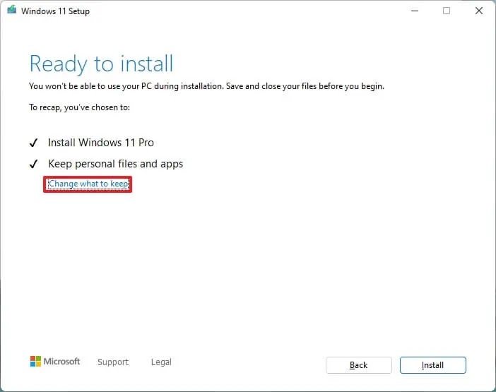 windows 11 setup change keep settings