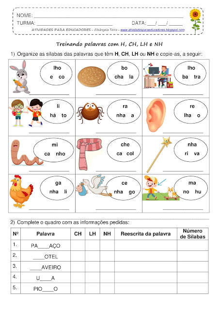 Ortografia - Palavras com H INICIAL, CH, LH e NH jpg