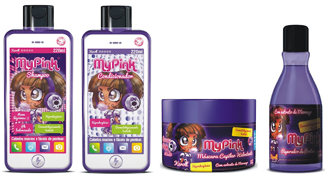 A coleção conta com quatro amigas que vivem em um mundo de fantasia  A MyPink chegou para deixar o banho das crianças mais fashion, com 16 produtos diferentes, trazendo o universo cor-de-rosa para a rotina das crianças. Saiba mais da linha no blog.