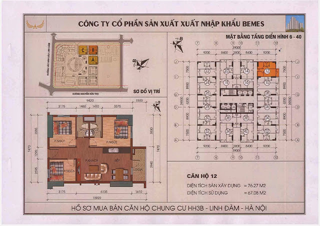 Mặt Bằng căn hộ 12 chung cư hh3b linh đàm