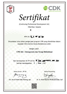 Contoh sertifikat CPD online Pharmacist dari website kalbe med