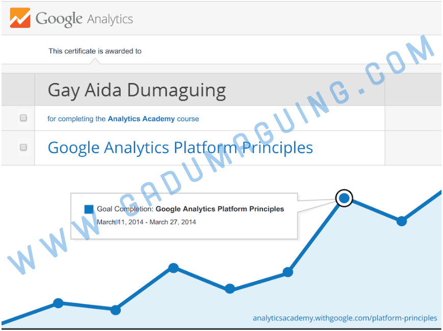 Google Analytics Platform Principles Gay Aida Dumaguing Certificate