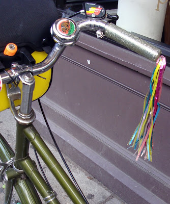 rainbow homemade DIY bike bicycle streamers on the handlebars