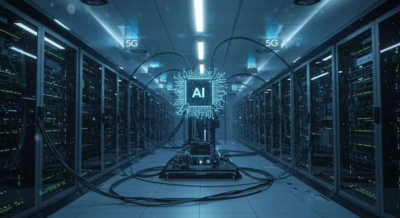 A visual representation of interconnected IoT devices powered by emerging technologies like AI, 5G, and edge computing, transforming industries and daily life.