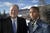 The former US vice-president Al Gore and singer Pharrell Williams are at Davos to launch a year-long campaign, Live Earth, which will deliver a single message to world leaders to reach a binding agreement to tackle climate change (Photograph Credit: Michel Euler/AP) Click to Enlarge.