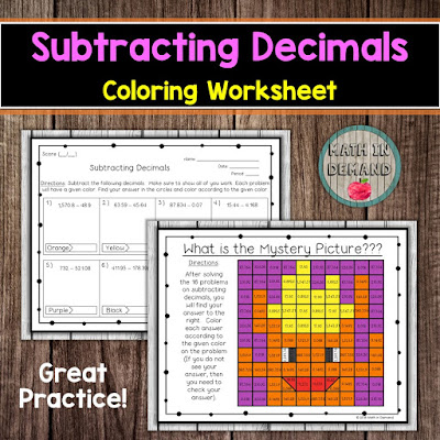 Subtracting Decimals Coloring Worksheet