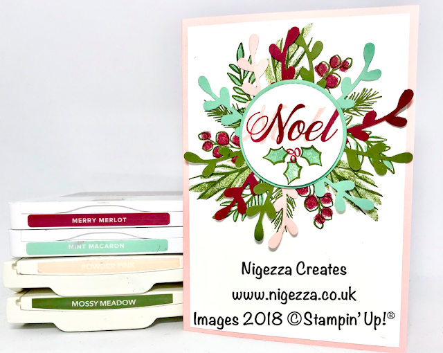 Christmas Wreath Card Using Stampin' Up!® Peaceful Noel Nigezza Creates