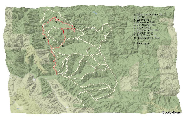Map of route followed - Henry W Coe State Park - Hiking