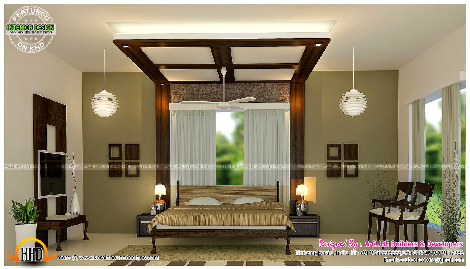 Master bedrooms and kitchen interior Kerala home design 