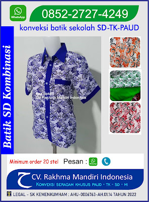 baju batik sekolah TK- PAUD warna biru kombinasi polos