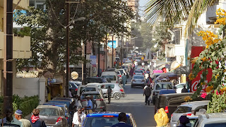 Entering the city center in the morning