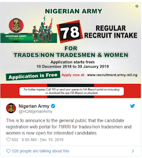 See How To Apply Nigerian Army 78 Regular Recruitment Exercise