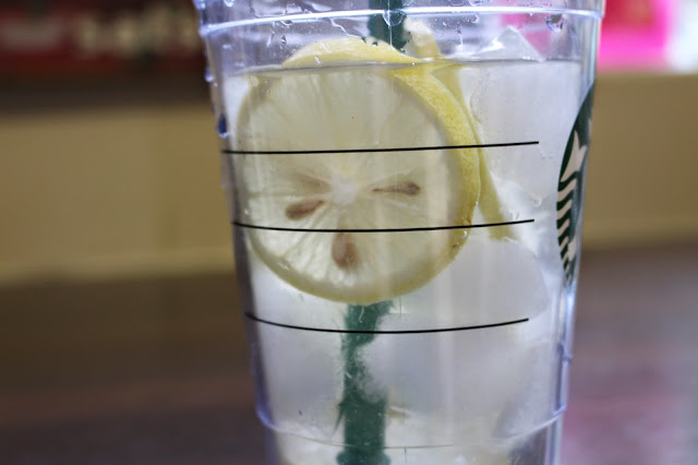 starbucks cup with water and lemon