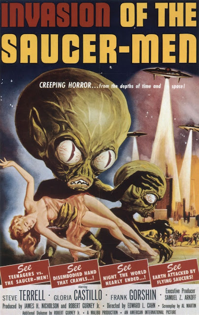 b movie posters, classic poster art, retro movie posters, mr pilgrim, Invasion of the Saucer Men.