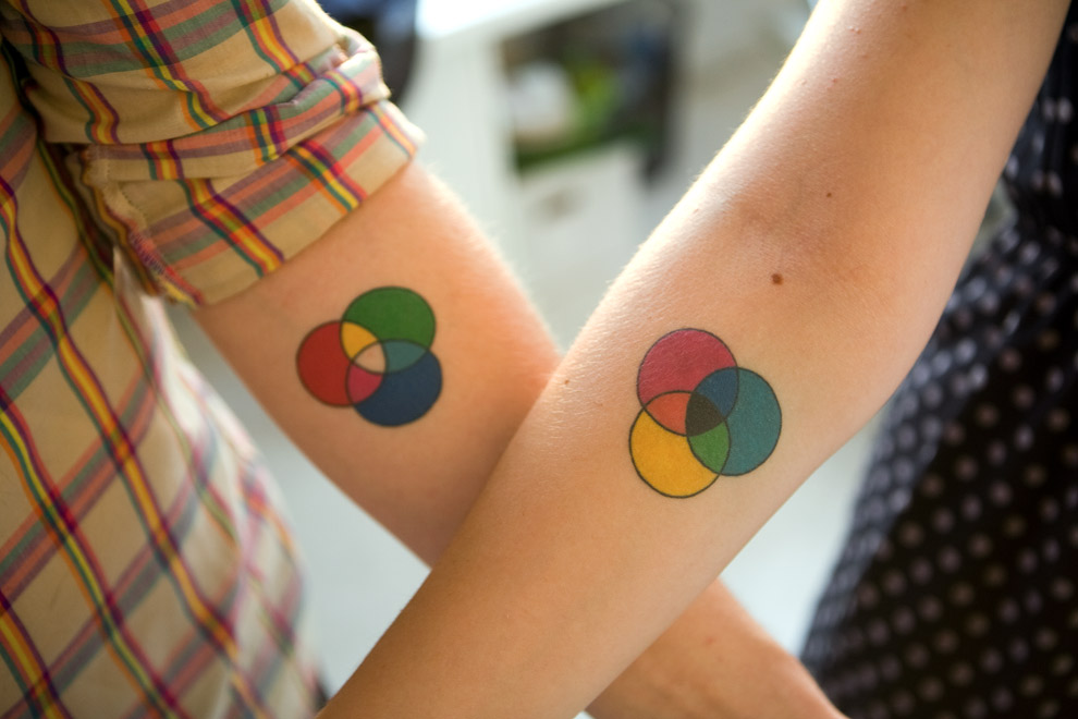 Tattoo love How fun are these color system tattoos So cute for a couple
