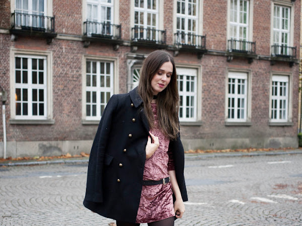 Outfit: crushed pink velvet and thigh high boots