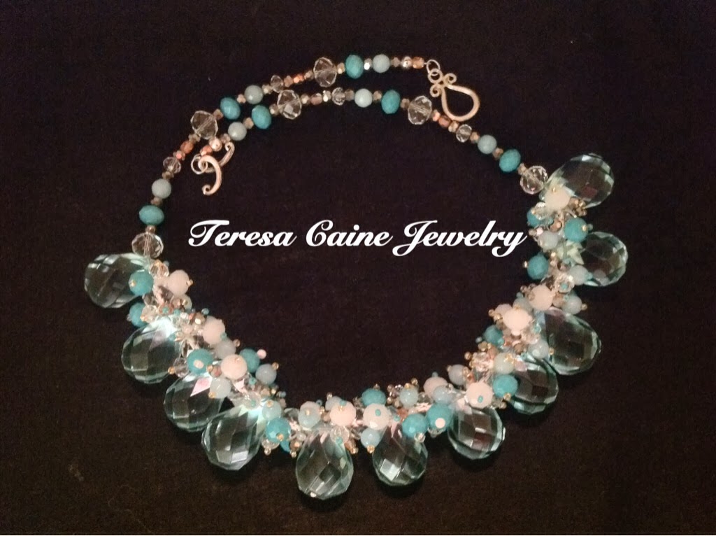Aquamarine Quartz Crystal Cluster Necklace