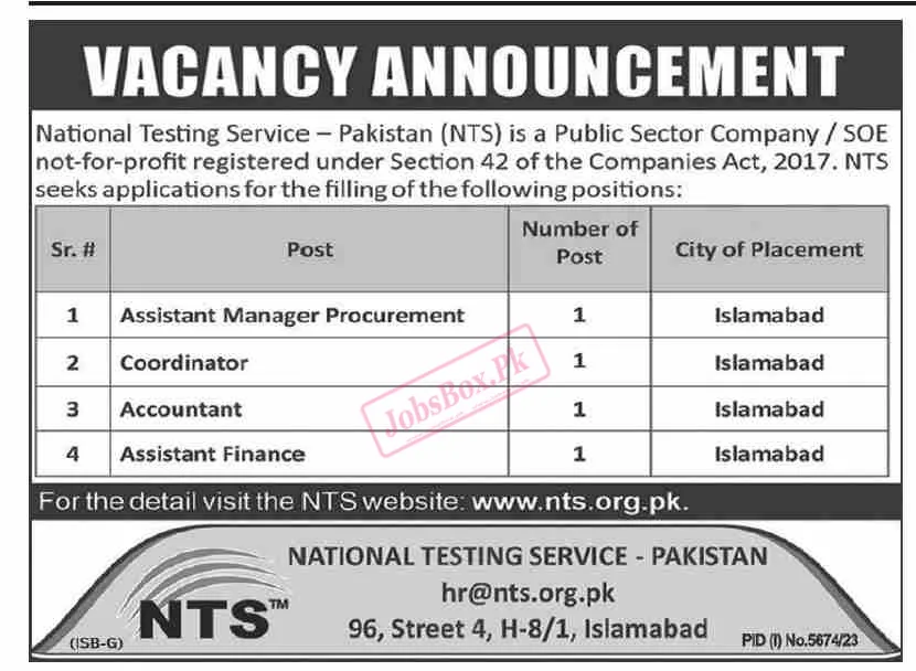 Latest NTS Jobs Advertisement 2024