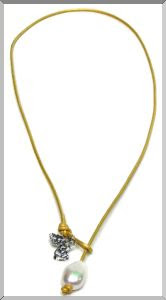 Freshwater pearl on gold leather mardi gras ab necklace