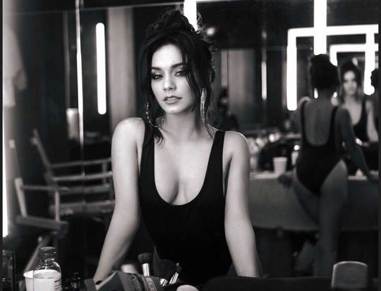 Vanessa Hudgens in Sexy Black Swimsuit on a Music Video Set