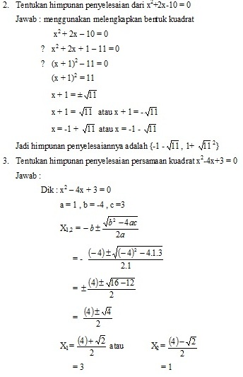 Contoh Himpunan Penyelesaian Persamaan Kuadrat - Hontoh