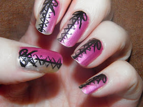 Grey and Pink colour nail art design!