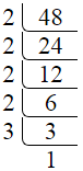 Prime factorization of 48 by division method.