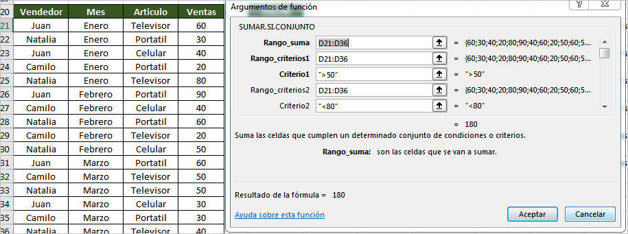 Cómo sumar en Excel con dos o más condiciones en Excel