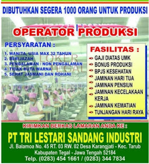 Loker PT. Tri Lestari Sandang Industri Tegal 2020