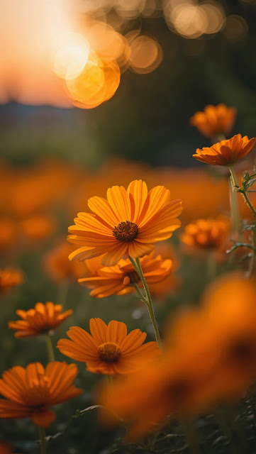A blurry photo of yellow and red flowers