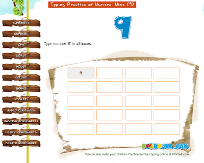 Write the number 9 (Nine) in digits Worksheet