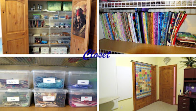 organized sewing room closet with mini bolts