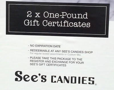 Use the See's Candies 2-One pound Certificates to save money for yourself or give as gifts