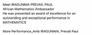 IRAGUNIMA PREVAIL PAUL:BEST MATHEMATICIAN