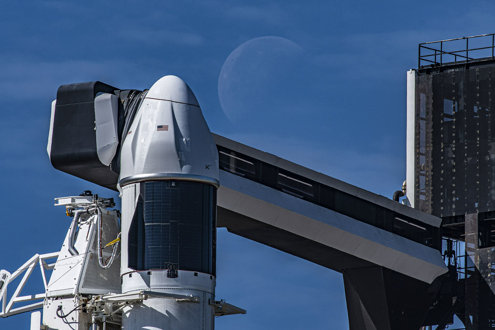 Image of spacex dragon falcon 9 rocket at NASA's Kennedy Space Center in Florida