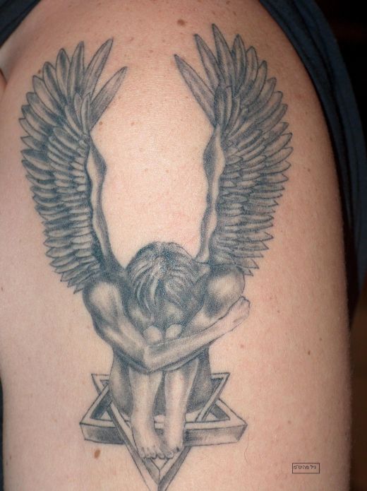 Angel tattoos on men usually signify strength,