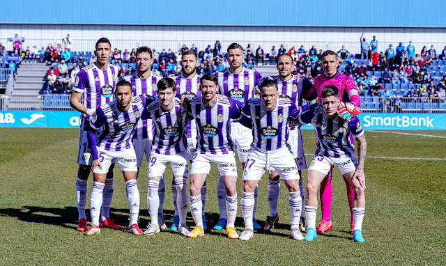 REAL VALLADOLID C. F. Temporada 2021-22. Jawad El Yamiq, Óscar Plano, Shon Weissman, Javi Sánchez, Nacho Martínez, Jordi Masip. Anuar Tuhami, Toni Villa, Luis Pérez, Roque Mesa, Cristo González. C. F. FUENLABRADA 0 REAL VALLADOLID C. F. 0 Domingo 06/02/2022, 14:00 horas. Campeonato de Liga de 2ª División, jornada 26. Fuenlabrada, Madrid, estadio Fernando Torres: 3.402 espectadores. GOLES: No hubo.