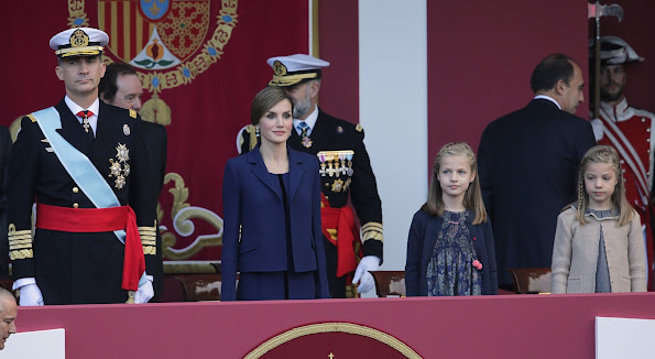 Queen Letizia of Spain, Princess Sofia of Spain and Princess Leonor of Spain attends the Spanish National Day 